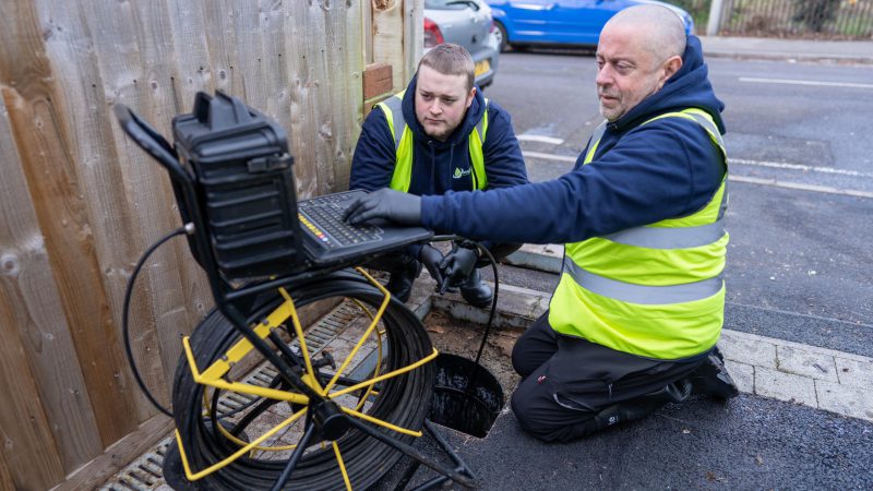 drainage engineer carrying out cctv drain surveys in farnham