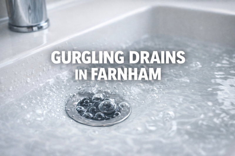 gurgling bathroom drain in farnham showing air bubbles caused by drain blockage