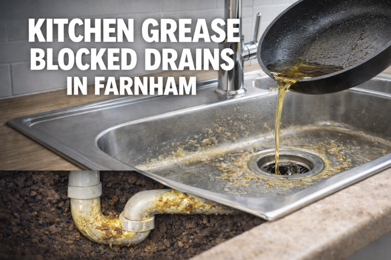 kitchen grease buildup causing blocked drains in farnham home