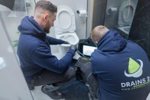 Farnham drain unblocking callout with inspection chamber checks, blockage clearing, water jetting and CCTV survey advice.